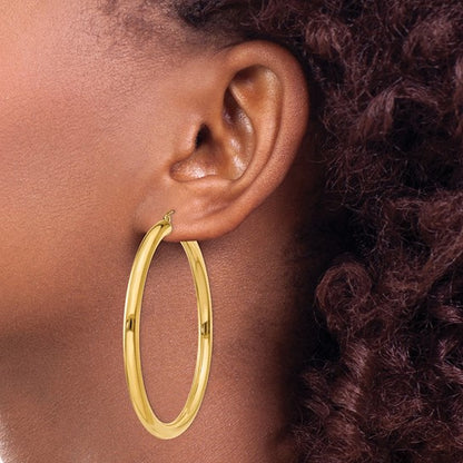 10K Gold Large Hoop Earrings 4MM (Clasp Style)