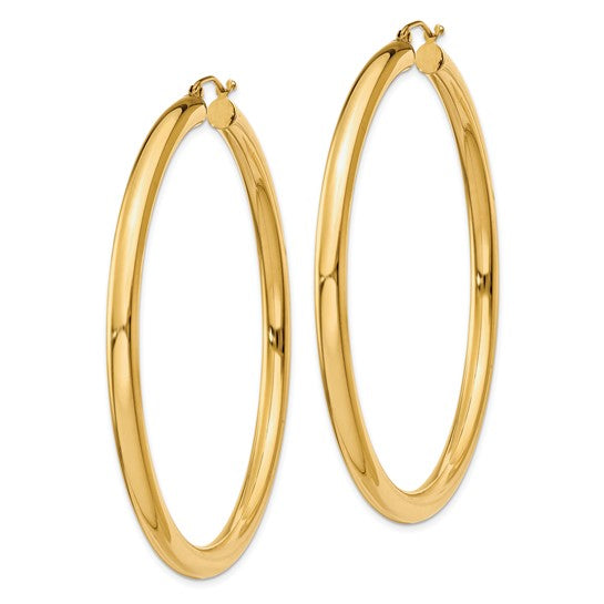 10K Gold Large Hoop Earrings 4MM (Clasp Style)