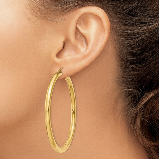 10K Gold Large Hoop Earrings 4MM (Clasp Style)
