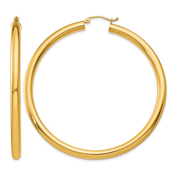 10K Gold Large Hoop Earrings 4MM (Clasp Style)