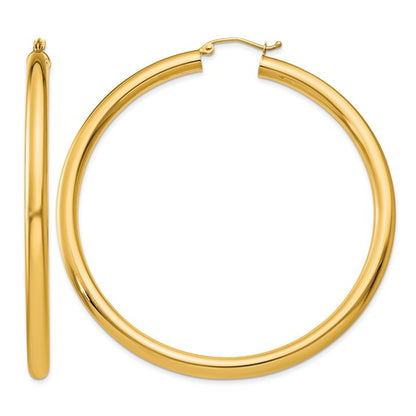 10K Gold Large Hoop Earrings 4MM (Clasp Style)