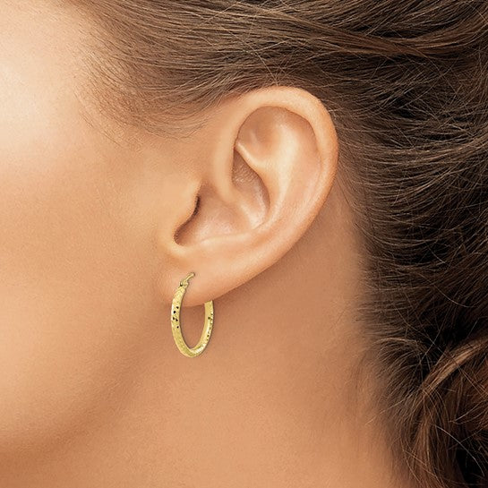 10K Yellow Gold Round Tube Hoop Earrings