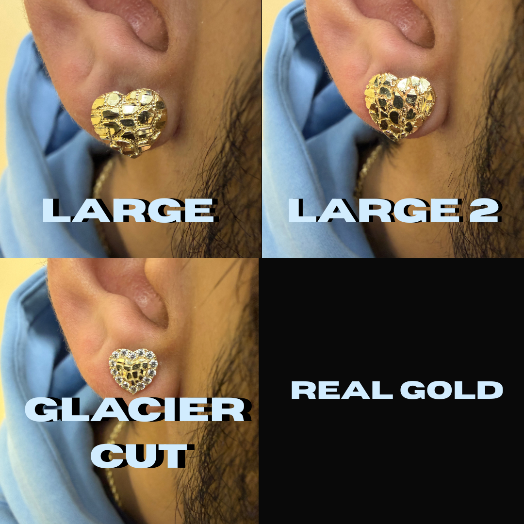 10K Yellow Gold Heart Nugget Earrings