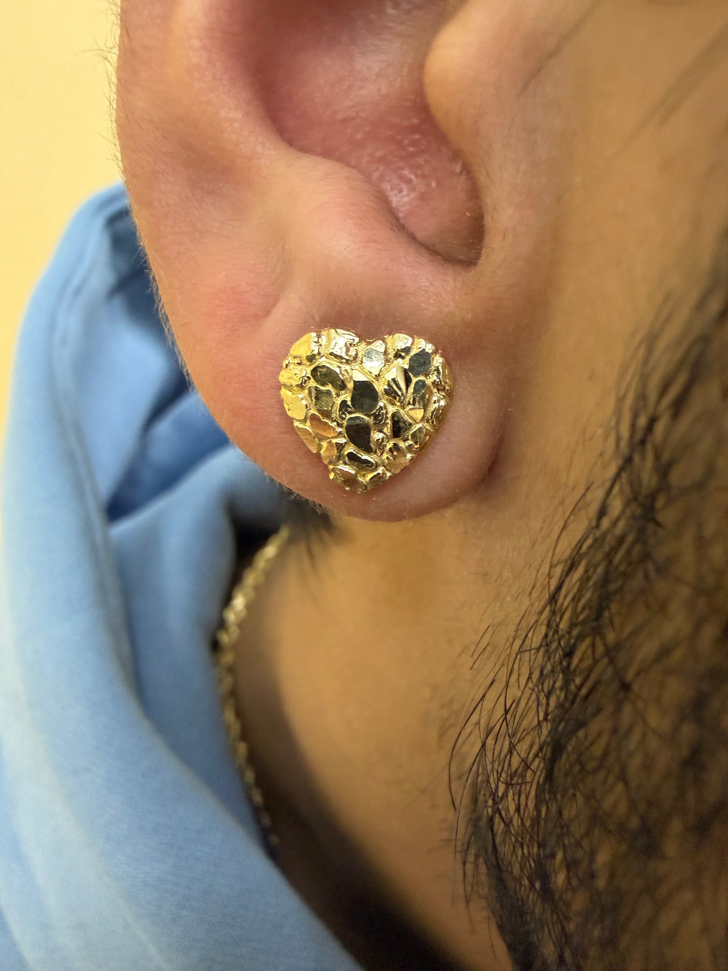 10K Yellow Gold Heart Nugget Earrings