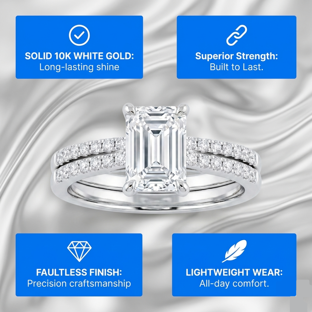 10K White Gold Emerald Cut Bridal Set
