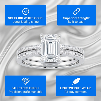 10K White Gold Emerald Cut Bridal Set