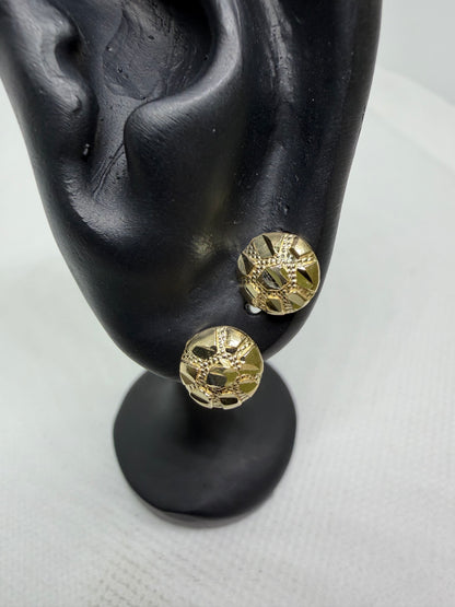 10K Gold Round Nugget Earrings