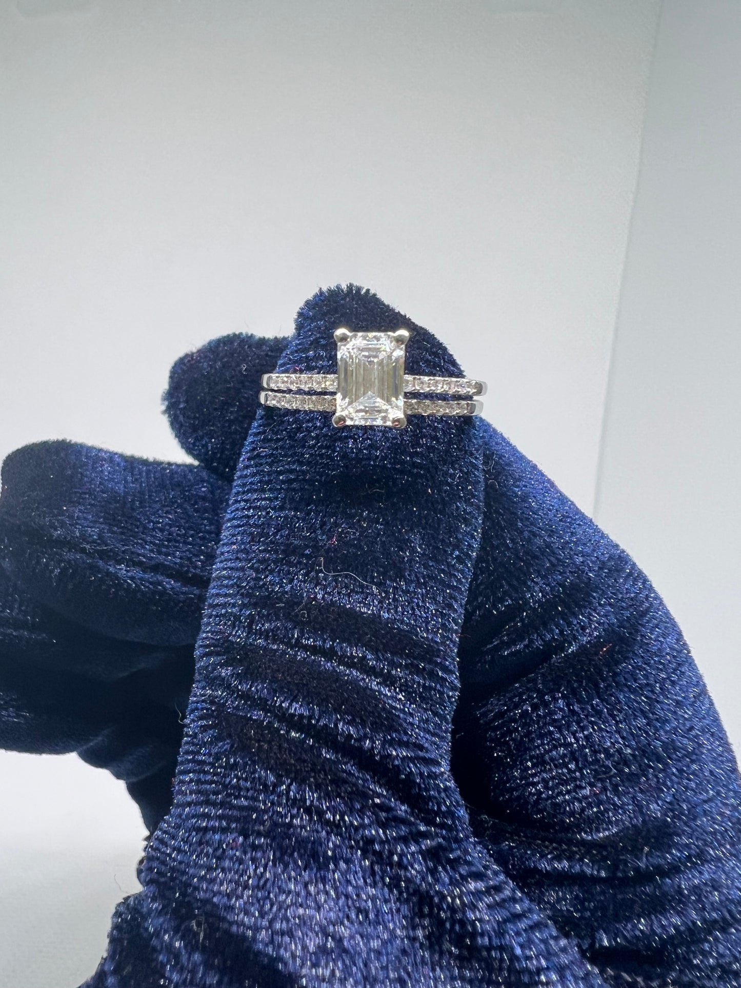 DC CERTIFIED Lab Grown Emerald Cut White Gold Diamond Bridal Set