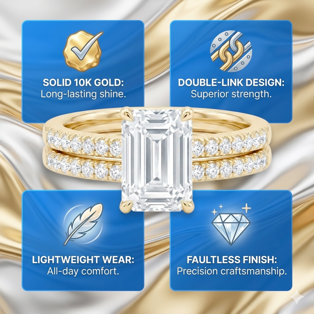 10K Yellow Gold Emerald Cut Bridal Set
