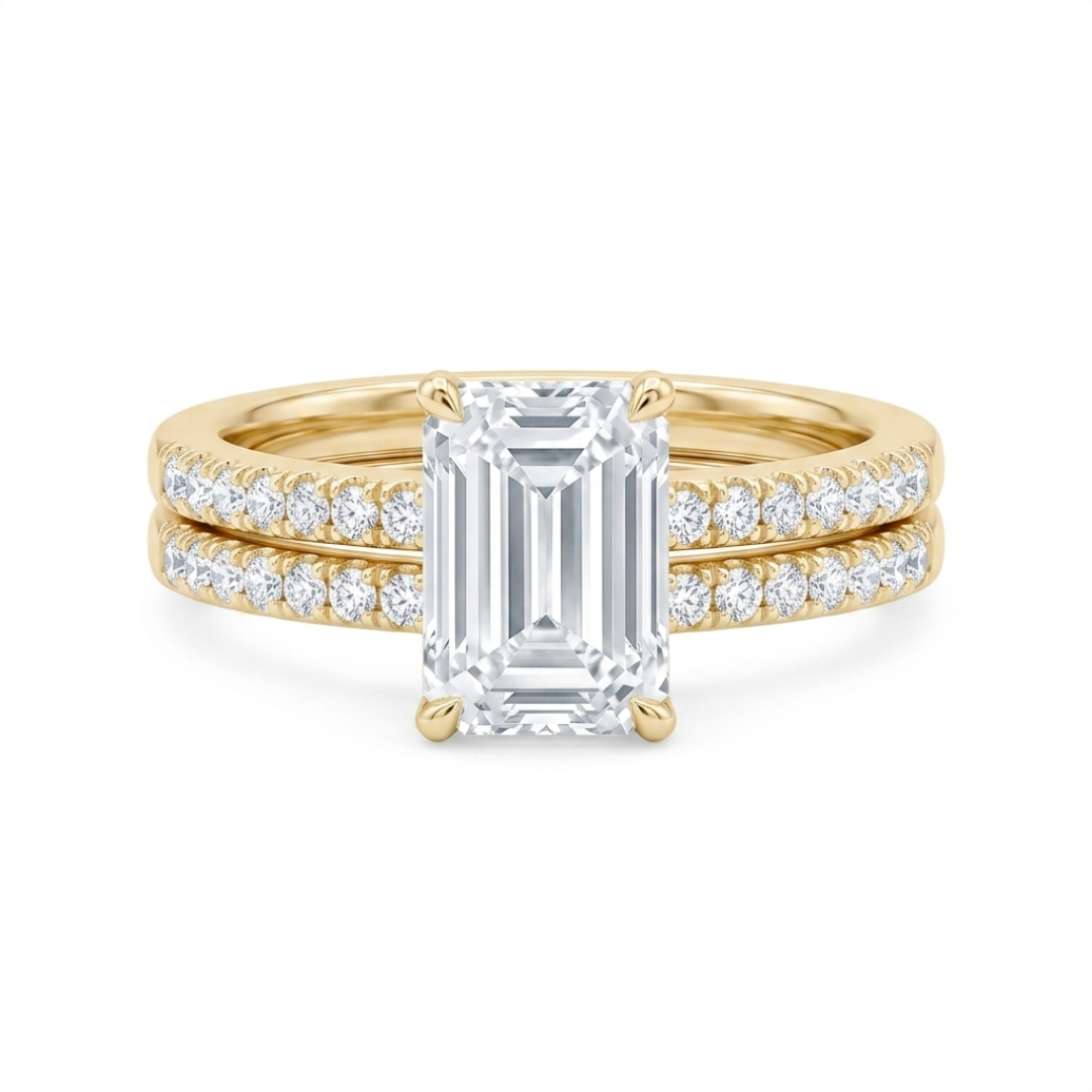 10K Yellow Gold Emerald Cut Bridal Set