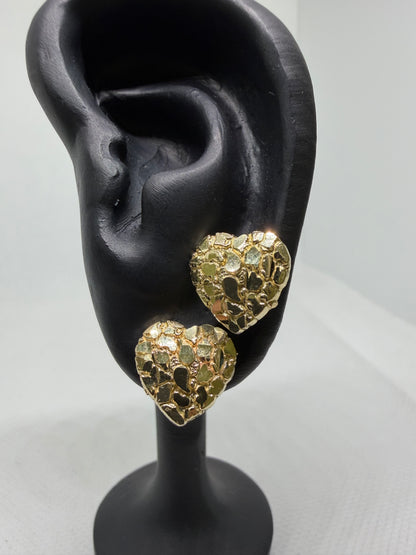 10K Yellow Gold Heart Nugget Earrings