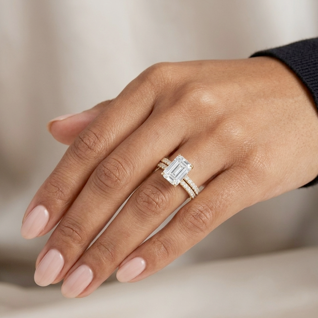 10K Yellow Gold Emerald Cut Bridal Set