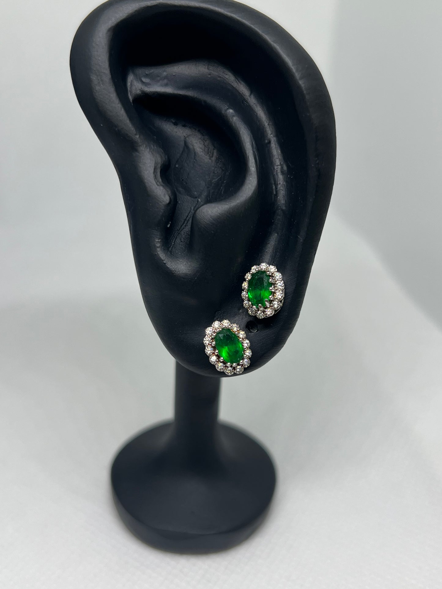 Sterling Silver Emerald Oval Earring and Pendant Set