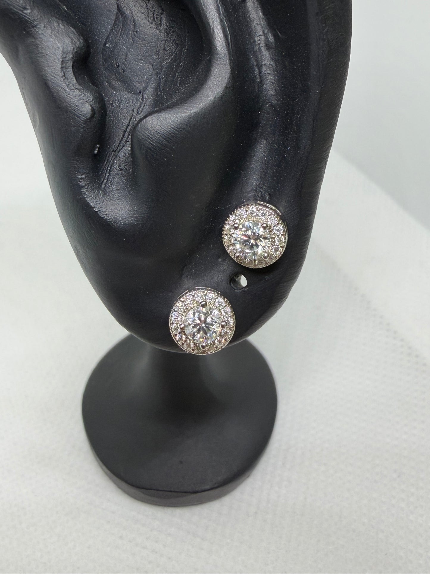 Sterling Silver Halo Setting Solitaire Moissanite Earrings