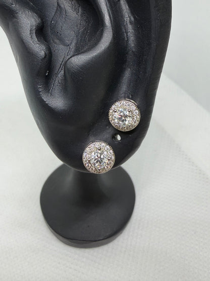 Sterling Silver Halo Setting Solitaire Moissanite Earrings