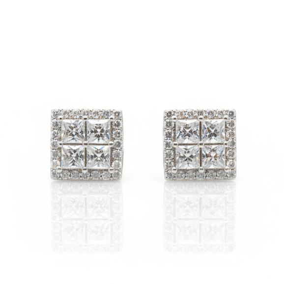 Sterling Silver Quad Glacier Cut Moissanite Earrings