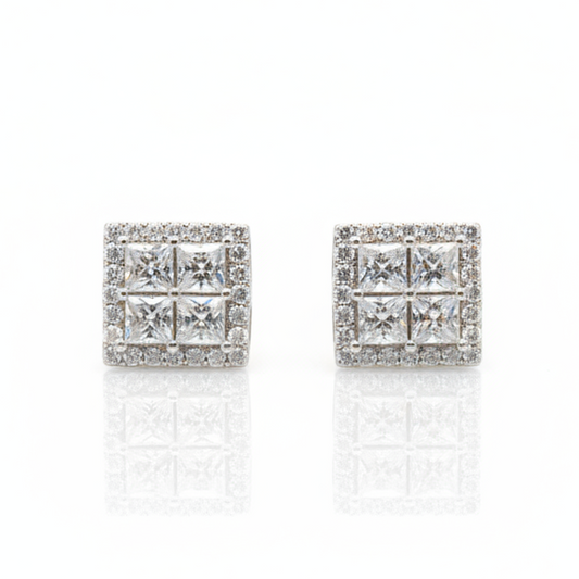 Sterling Silver Quad Glacier Cut Moissanite Earrings