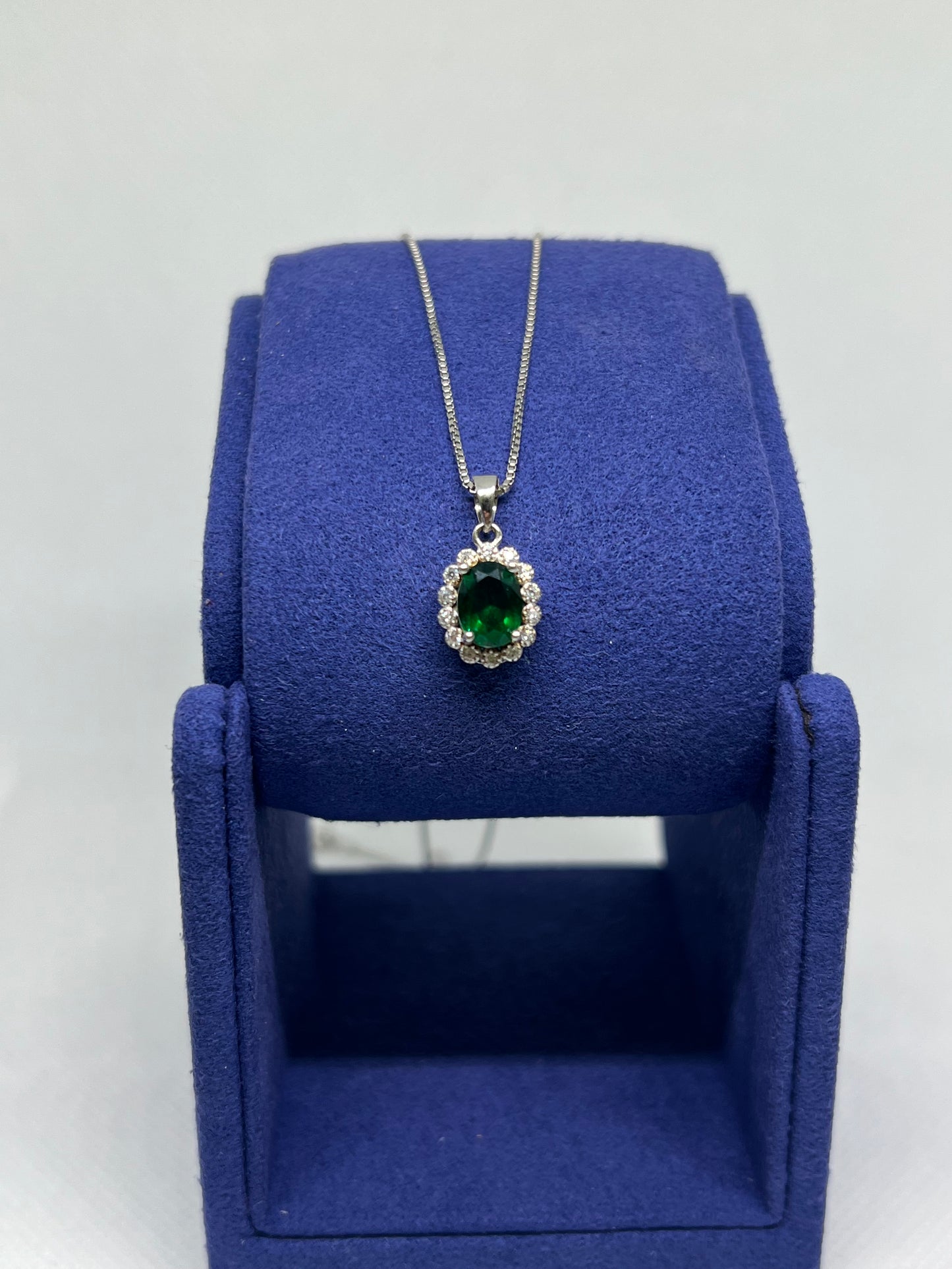 Sterling Silver Emerald Oval Earring and Pendant Set