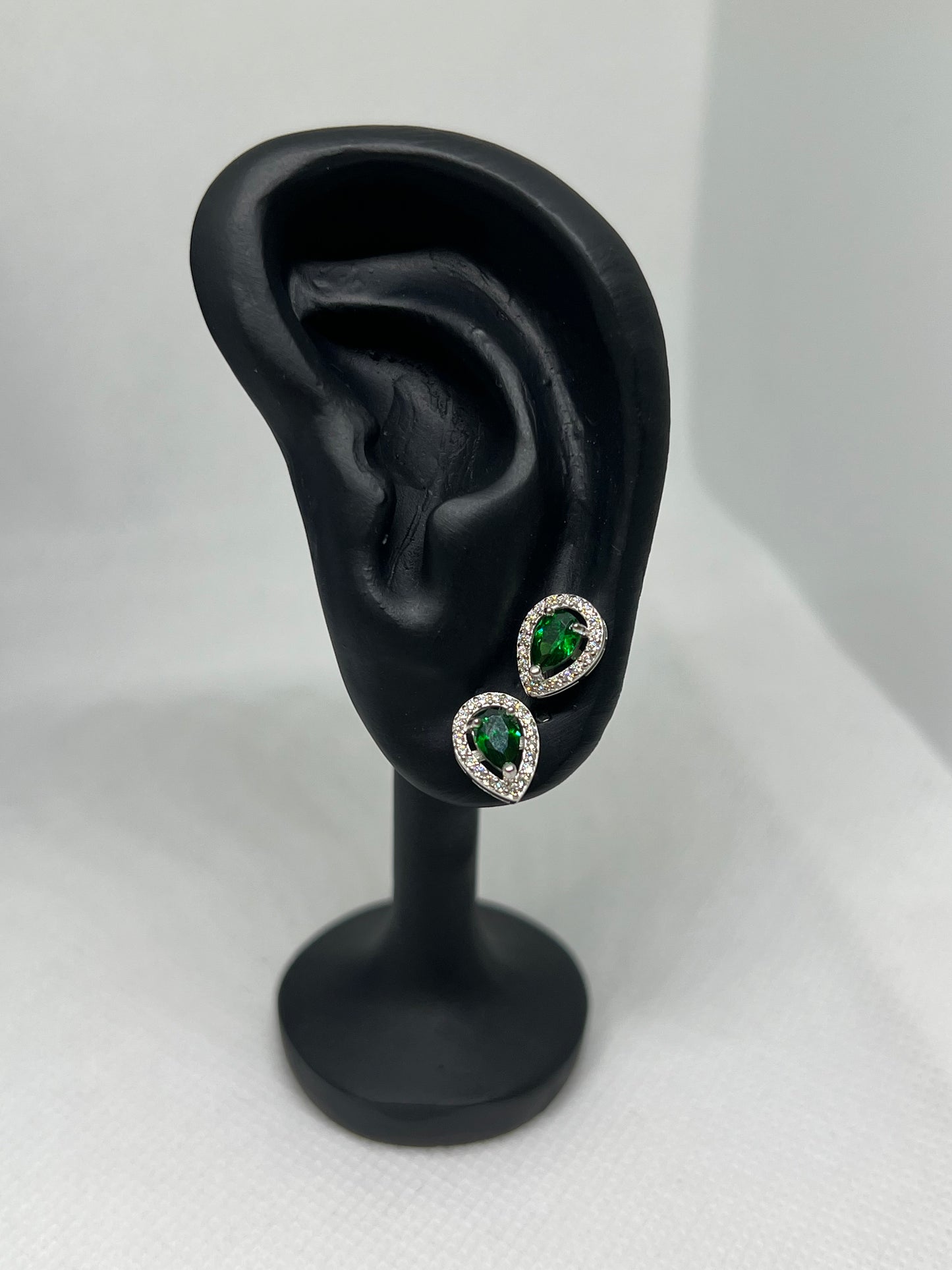 Sterling Silver Emerald Teardrop Earring and Pendant Set