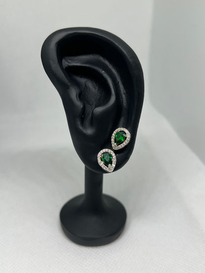 Sterling Silver Emerald Teardrop Earring and Pendant Set