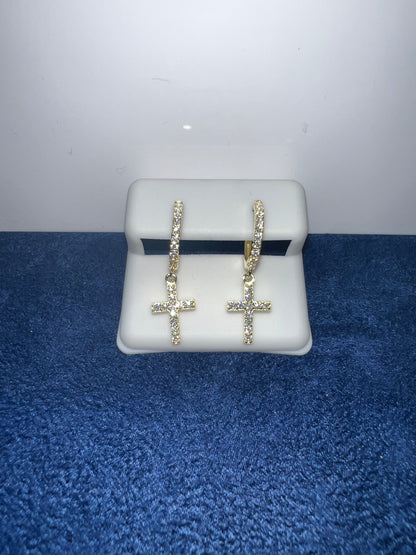 Gold Vermeil Hanging Cross Moissanite Earrings