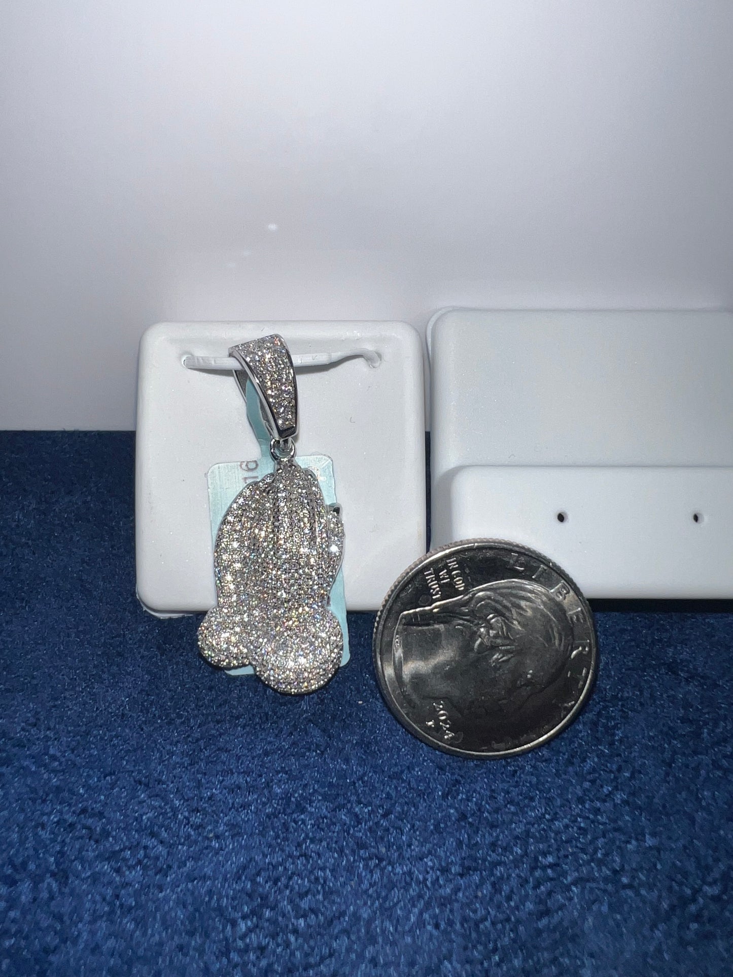 Silver Praying Hands Moissanite Pendant