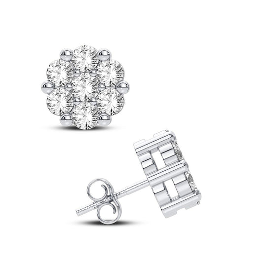 14K White Gold LG Diamond Flower Studs