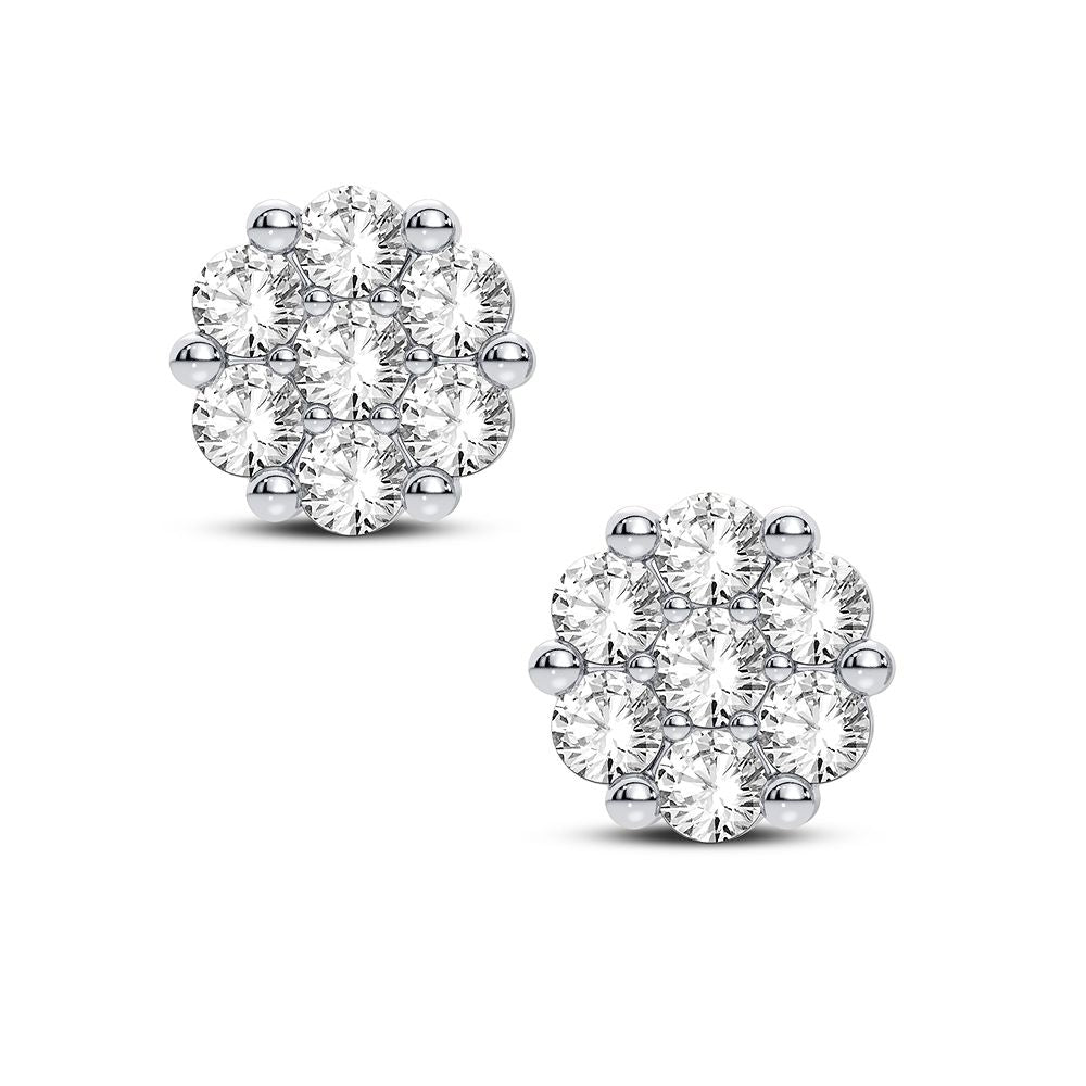 14K White Gold LG Diamond Flower Studs