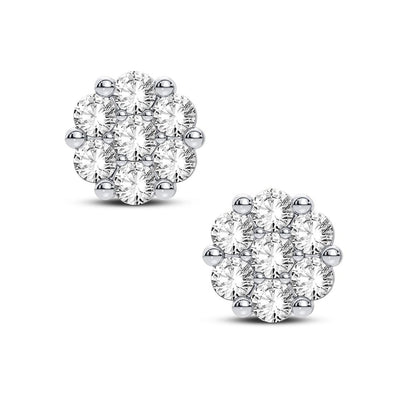14K White Gold LG Diamond Flower Studs