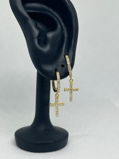 Gold Vermeil Cross Glacier Moissanite Earrings
