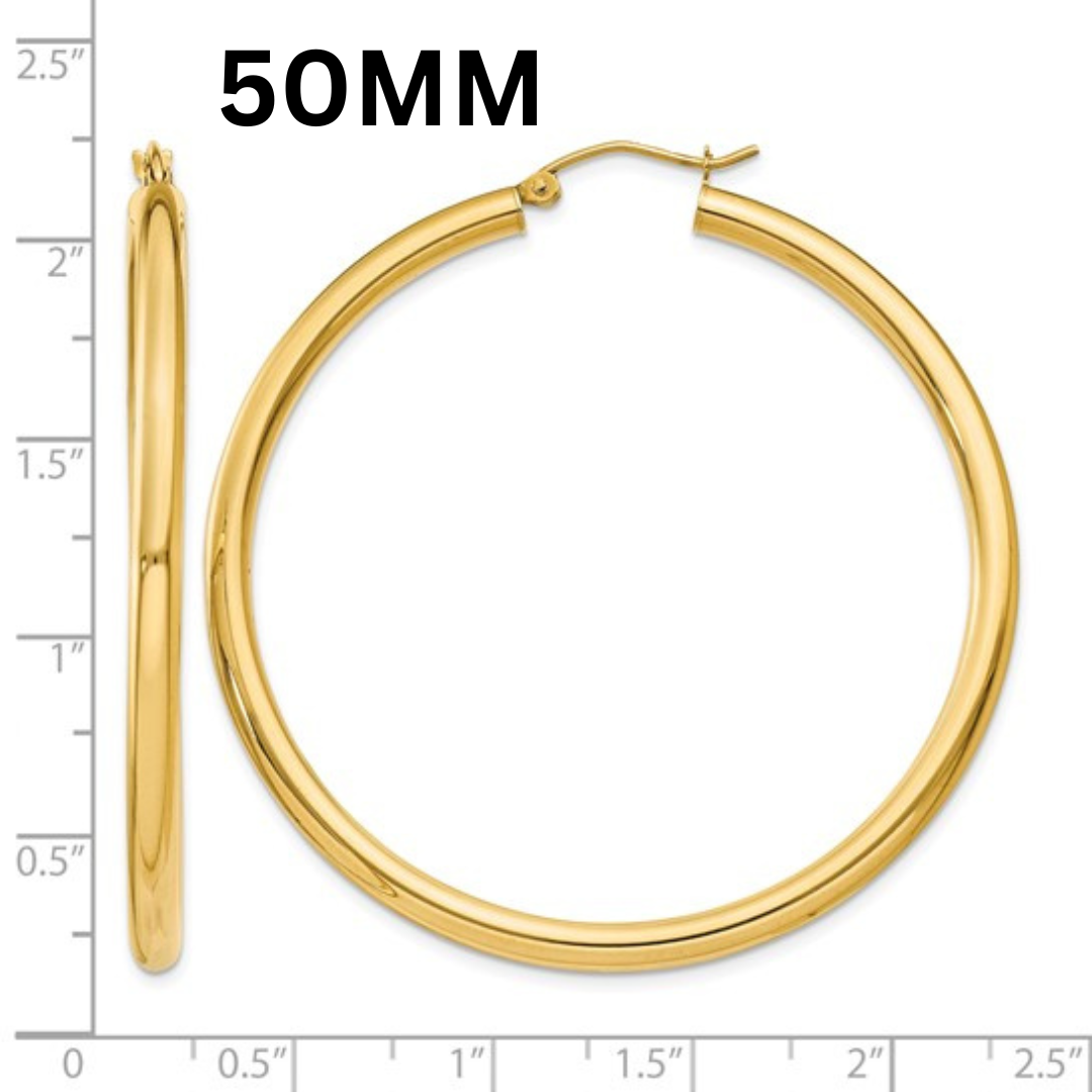 10K Gold Large Hoop Earrings 3MM (Clasp Style)