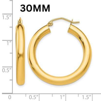 10K Gold Medium Hoop Earrings 4MM (Clasp Style)