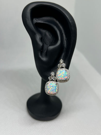 Sterling Silver Opal Earring and Pendant Set