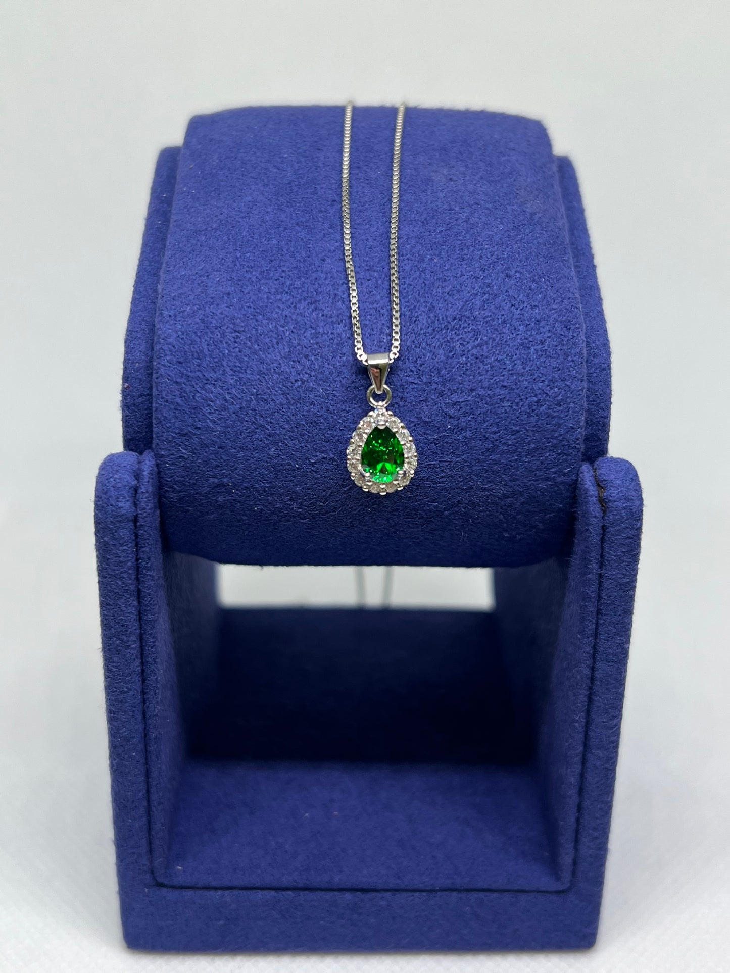 Sterling Silver Emerald Teardrop Earring and Pendant Set