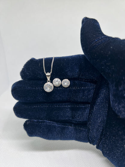 Sterling Silver Diamond Circle Earring and Pendant Set