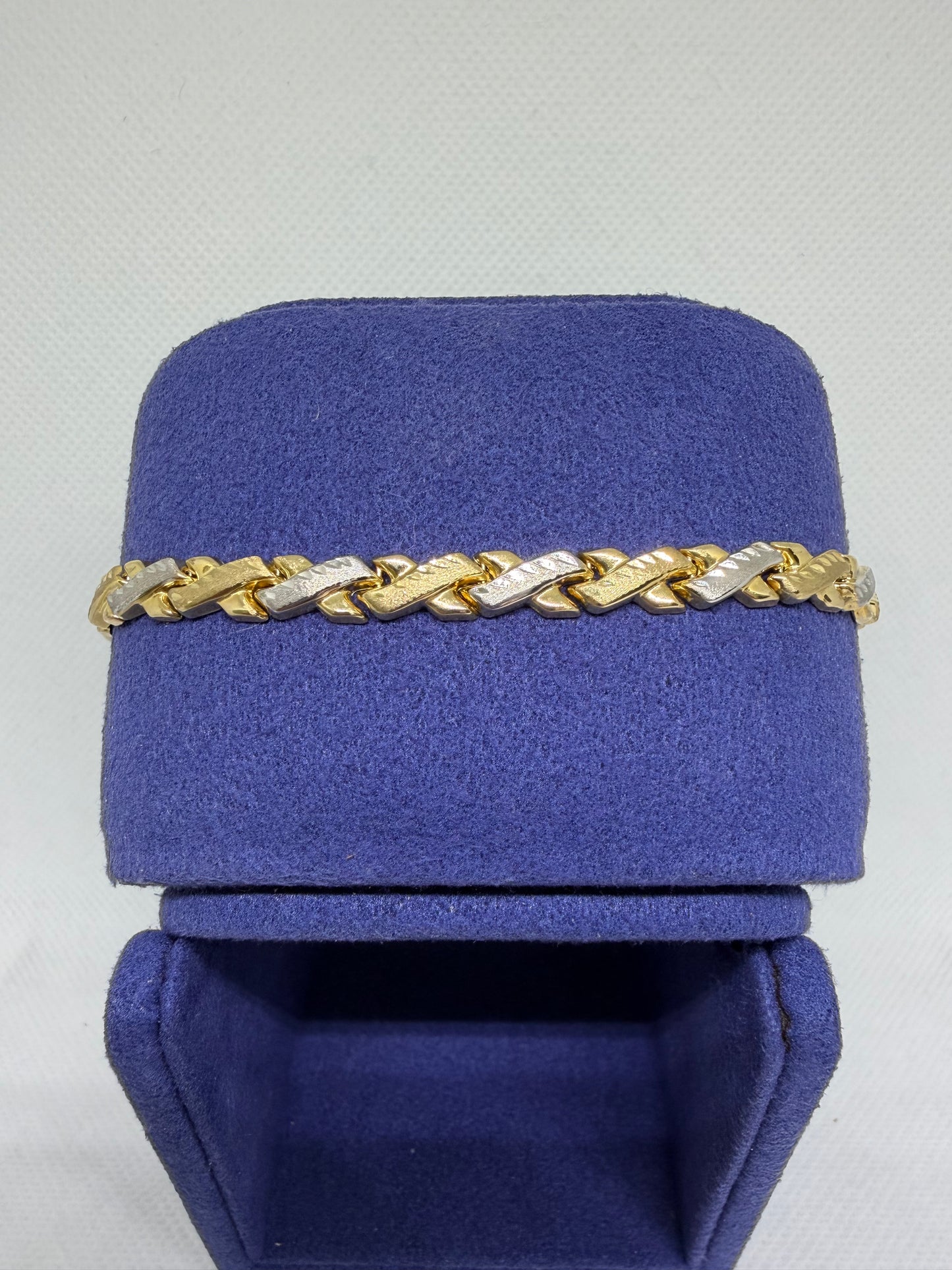 10K Solid Gold Two Tone X Bracelet - 7.75 Inches