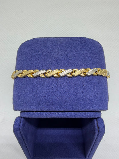 10K Solid Gold Two Tone X Bracelet - 7.75 Inches