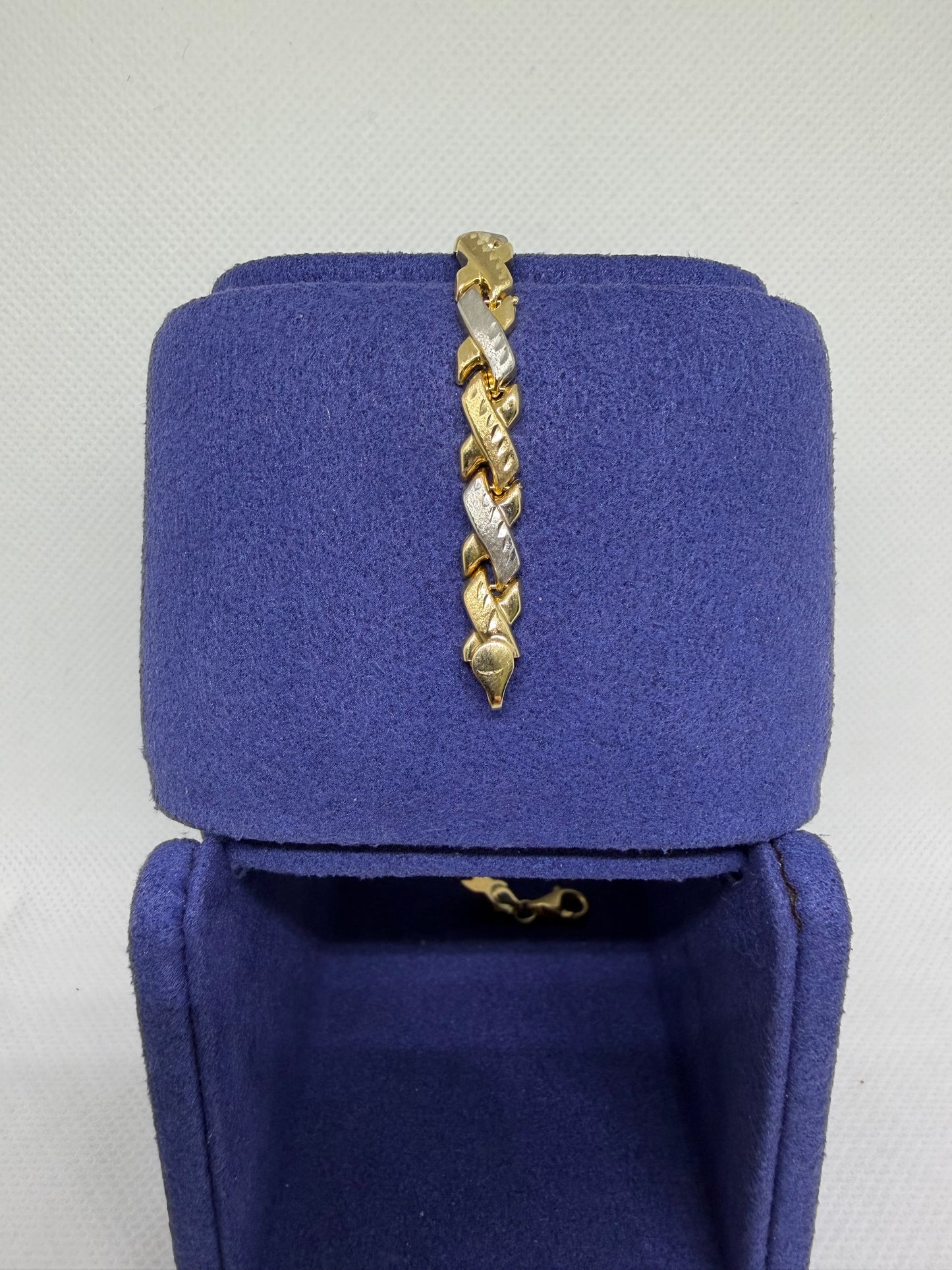 10K Solid Gold Two Tone X Bracelet - 7.75 Inches