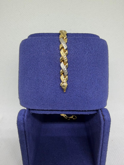 10K Solid Gold Two Tone X Bracelet - 7.75 Inches