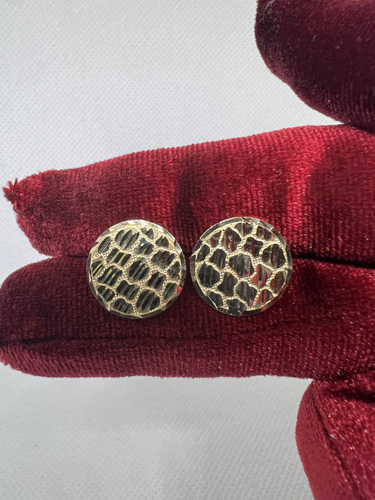 10K Solid Gold Flat Round Nugget Earrings