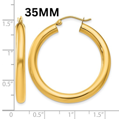 10K Gold Medium Hoop Earrings 4MM (Clasp Style)