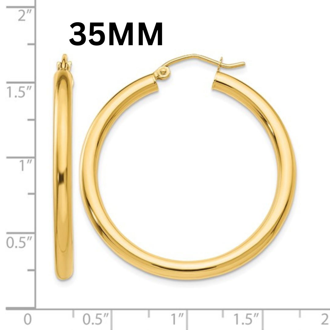 10K Gold Medium Hoop Earrings 3MM (Clasp Style)