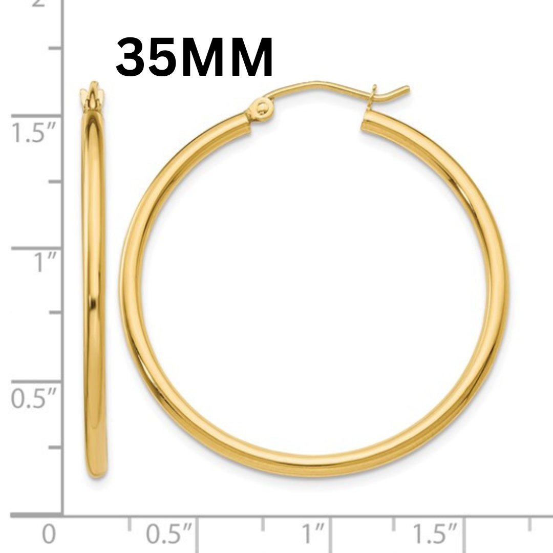 10K Gold Medium Hoop Earrings 2MM (Clasp Style)