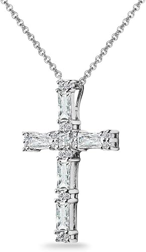 925 Sterling Silver Baguette Cross Pendant