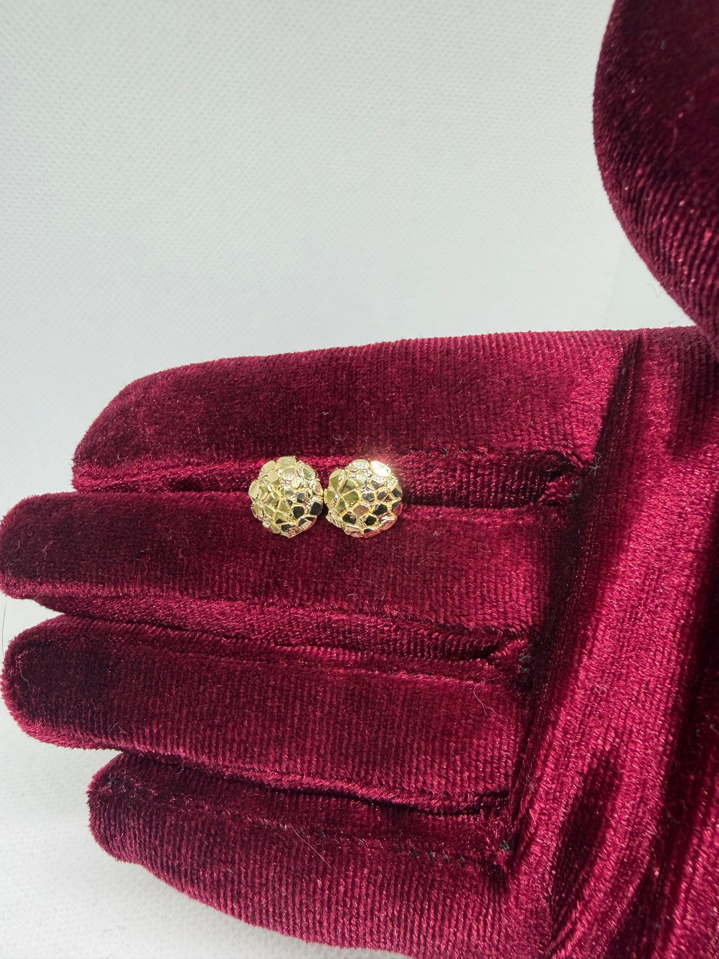 10K Solid Gold Round Nugget Earrings