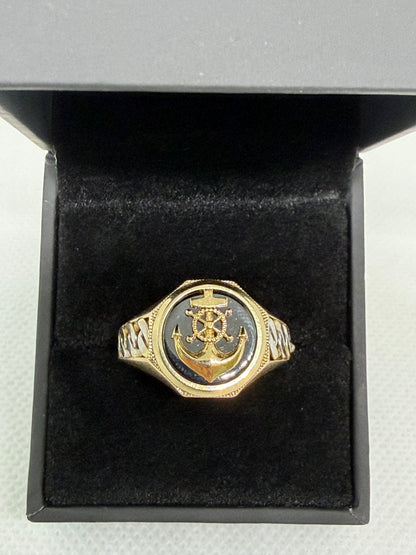 10K Solid Gold Anchor Ring - Size 11.5