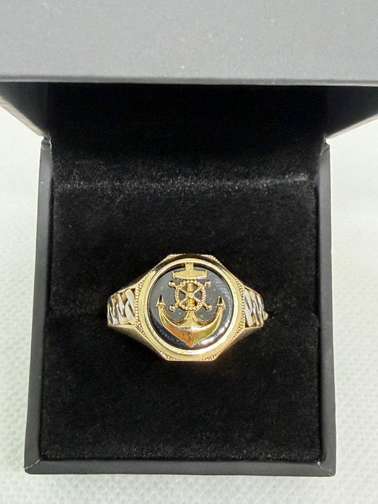 10K Solid Gold Anchor Ring - Size 11.5