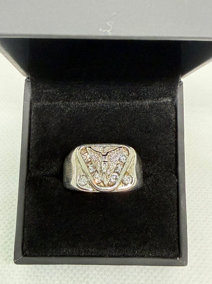 10K Solid White Gold Crucifix Ring - Size 9