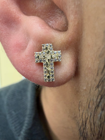 10K Glacier Cut Cross Nugget Earrings