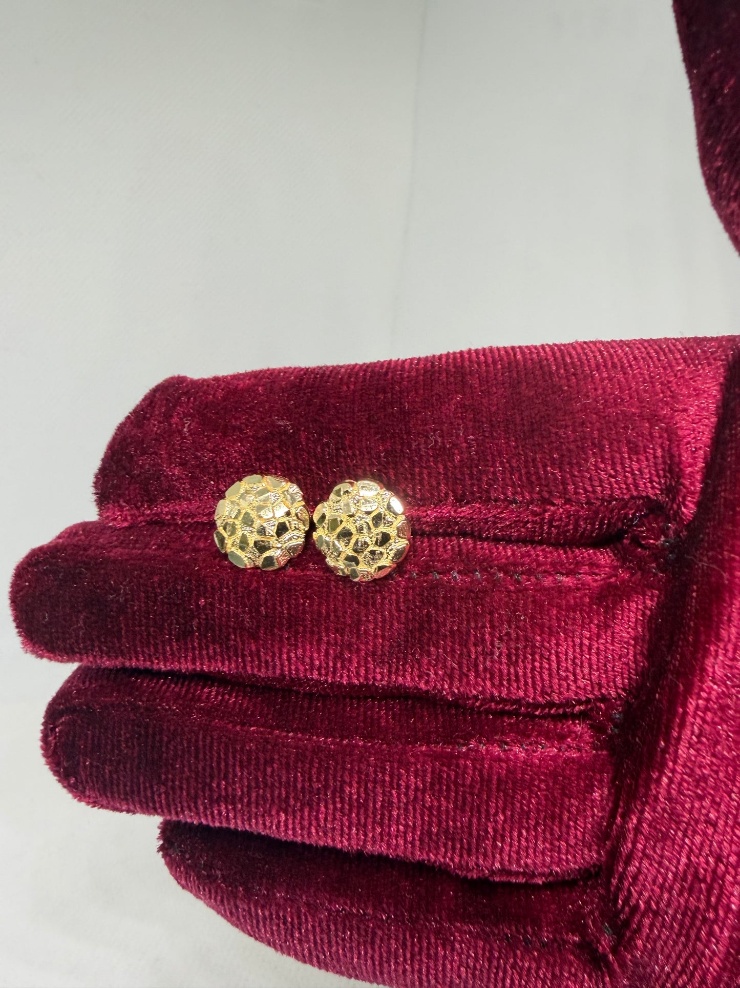 10K Solid Gold Round Nugget Earrings